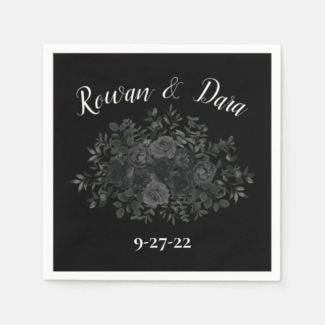 Black Floral Wedding Napkins (Front)