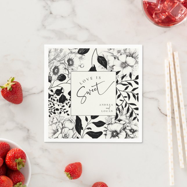 Black Floral Wedding Napkins (Insitu)