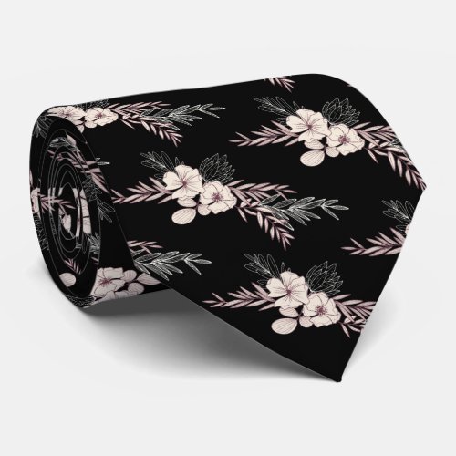 Black Floral Wedding  Neck Tie