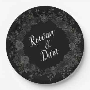 Black Floral Wedding Paper Plates