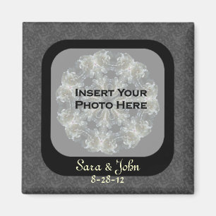 Black Floral Wedding Photo Personalized Magnet