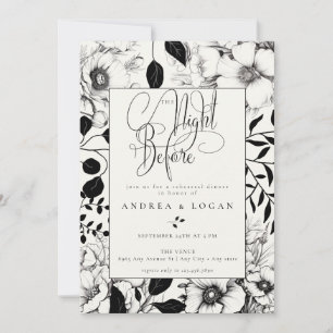 Black Floral Wedding Rehearsal Dinner Invitation