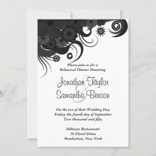 Black Floral Wedding Rehearsal Dinner Invites