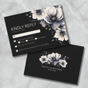 Black Floral Wedding RSVP Note Card