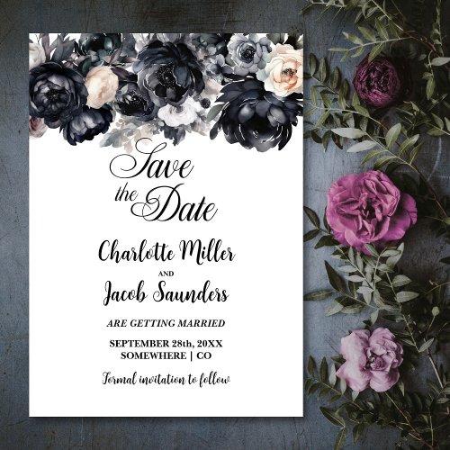 Black Floral Wedding Save the Date