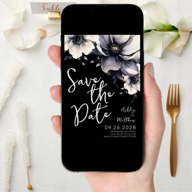 Black Floral Wedding Save The Date (Front Digital)