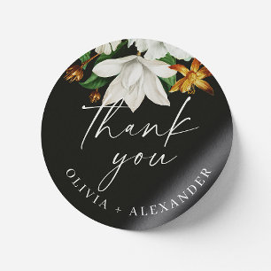 Black Floral Wedding Thank You Botanical Blooms Classic Round Sticker