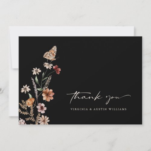 Black Floral Wedding Thank You Card