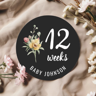 Black Floral Weeks Pregnancy Milestone Round Sign