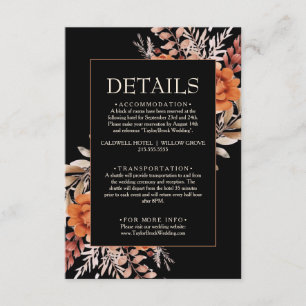 Black Floral Wildflower Fall Boho Wedding Details Enclosure Card
