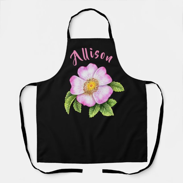 Black Floral Women's Name Apron (Front)
