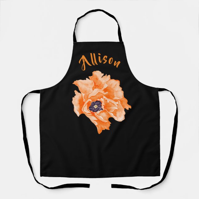 Black Floral Women's Name Apron (Front)