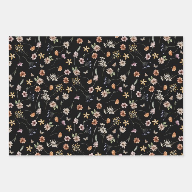 Black Floral Wrapping Paper | Zazzle