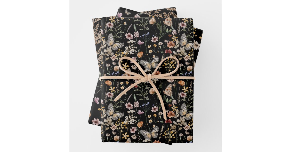 Black Floral Wrapping Paper | Zazzle