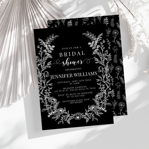 Black floral wreath boho Bridal Shower Invitation