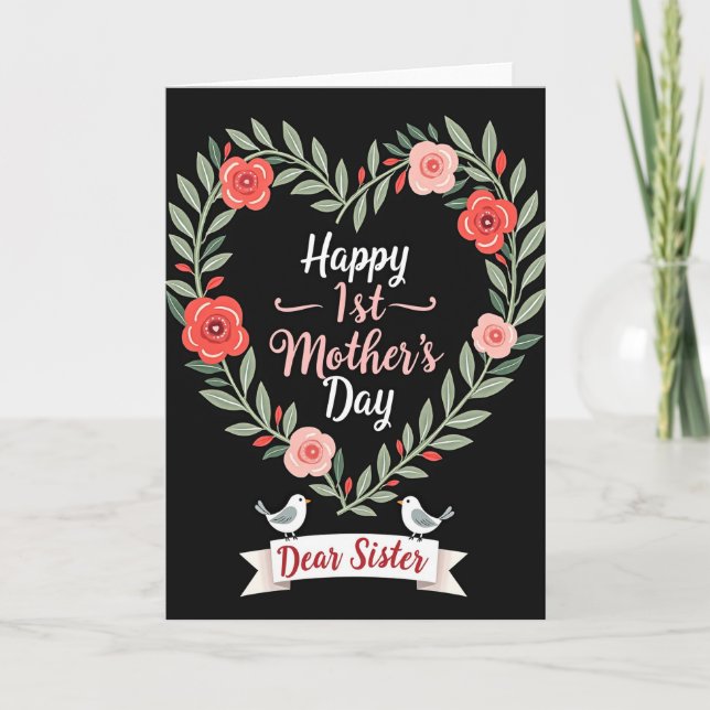 Black Floral Wreath Card (Front)