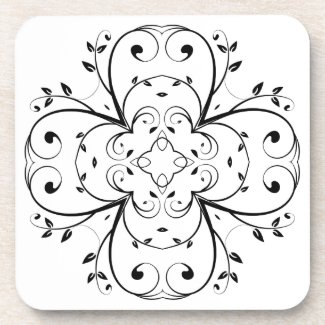 Black Floral Wreath Coaster