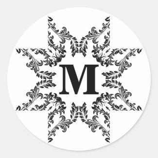 Black Floral Wreath Monogram Seal Sticker