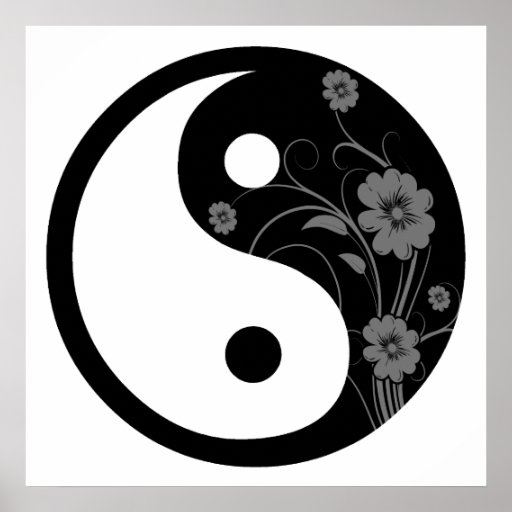 Black Floral Yin Yang Poster Print | Zazzle