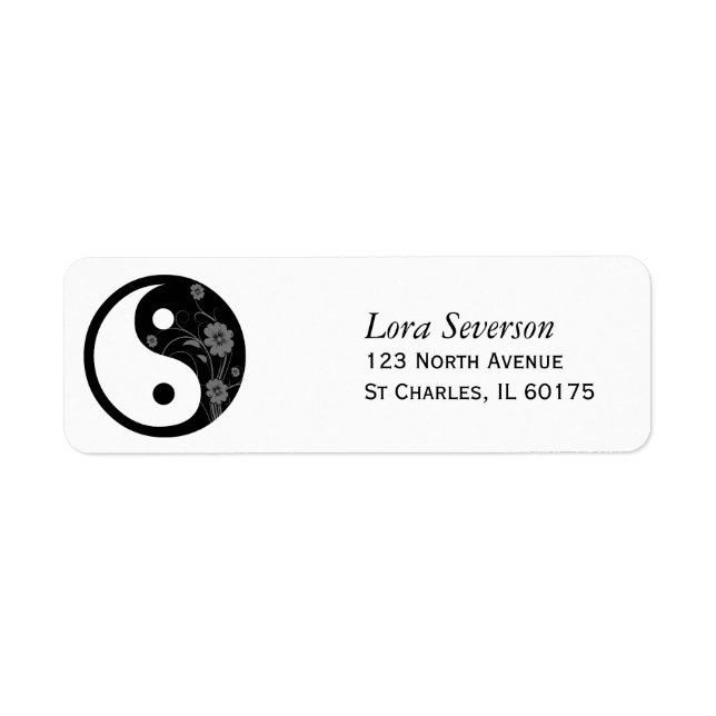 Black Floral Yin Yang Return Address Label (Front)