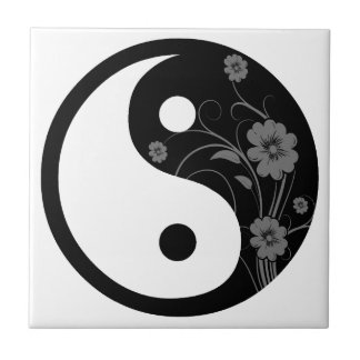 Black Floral Yin Yang Tile