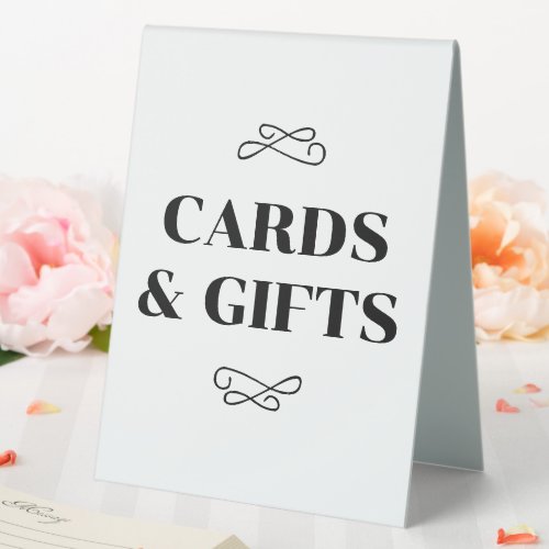 Black Flourish Cards  Gifts Table Tent Sign