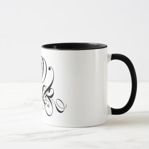 Black Flourish Rose Design Mug