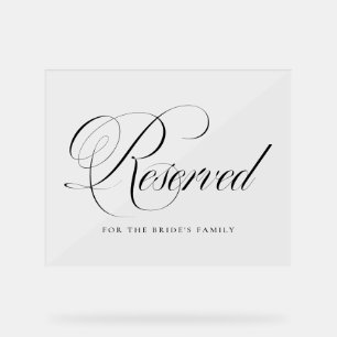 Black Flourish Script Reserved Wedding Acrylic Sign