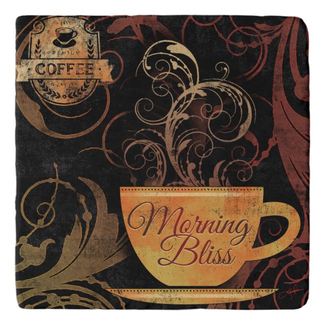 Black Flourish Tile Coffee Lovers Trivet (Front)