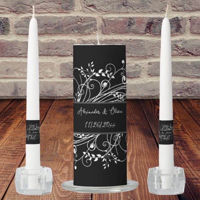 Black Flourish Wedding Unity Candle Set (Black Flourish Wedding Unity Candle Set)