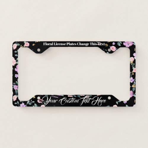 Black Flower Bling Lady License Plate Frame