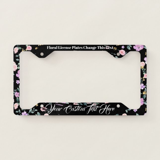 Black Flower Bling Lady License Plate Frame (Front)