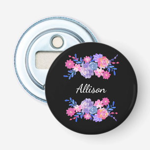 Black Flower Custom Monogram Bottle Opener