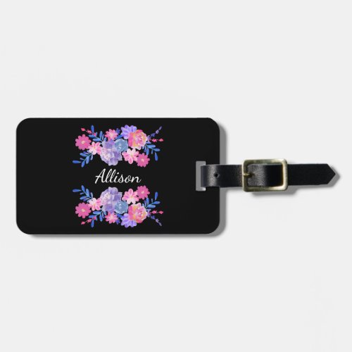 Black Flower Custom Monogram Luggage Tag