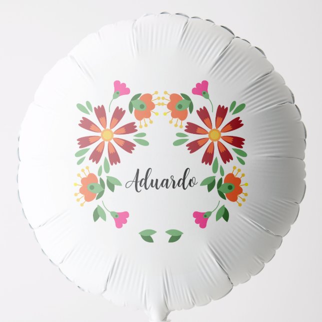  Black Flower Fiesta Mexican Embroidery Birthday Balloon (Front)