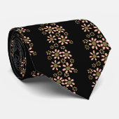 Black Flower Floral Pattern Tie (Rolled)