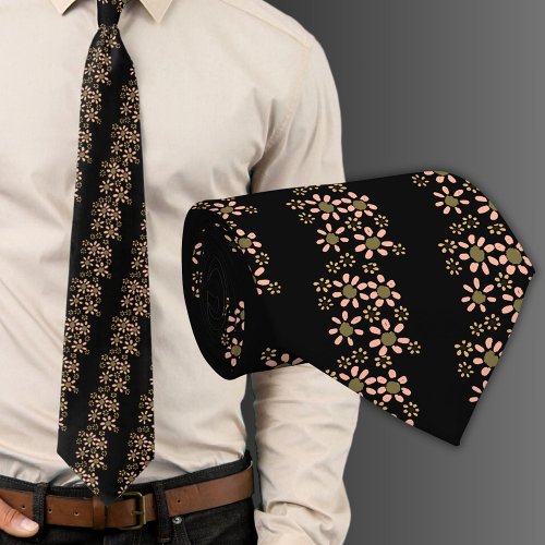 Black Flower Floral Pattern Tie