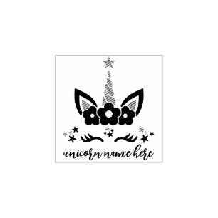 Black Flower Hair Unicorn Rubber Stamp