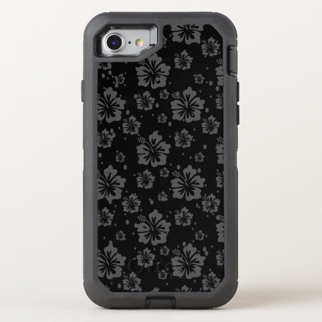 Black Flower Illustration on Black Background  Otterbox iPhone Case (Back)