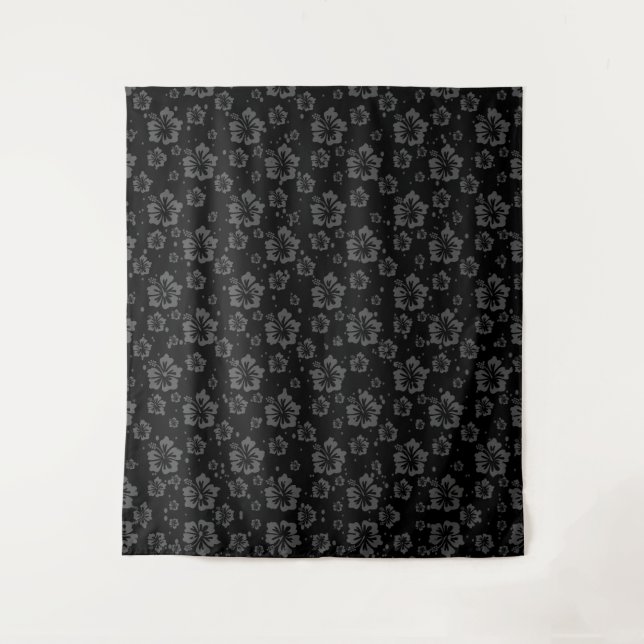 Black Flower Illustration on Black Background  Tapestry (Front)