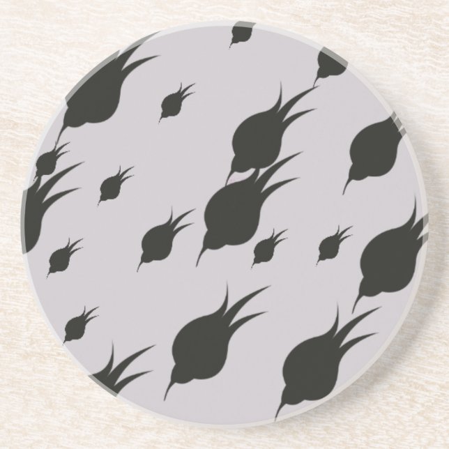 black flower in snow flakes drink coaster (Front)