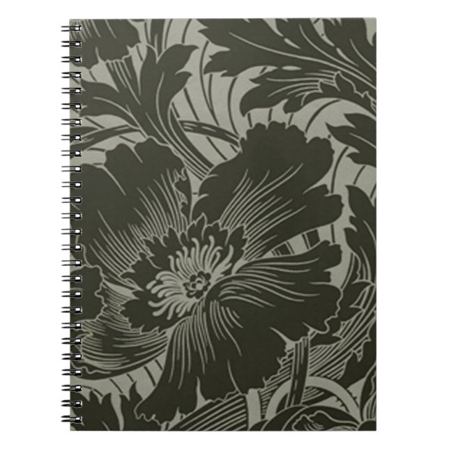 Black Flower Line Art Spiral Notebook (Front)