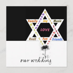 Black Flower of Life Jewish Wedding Invitation