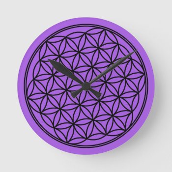 Black Flower Of Life Pattern On Any Color Round Clock by TailoredType at Zazzle