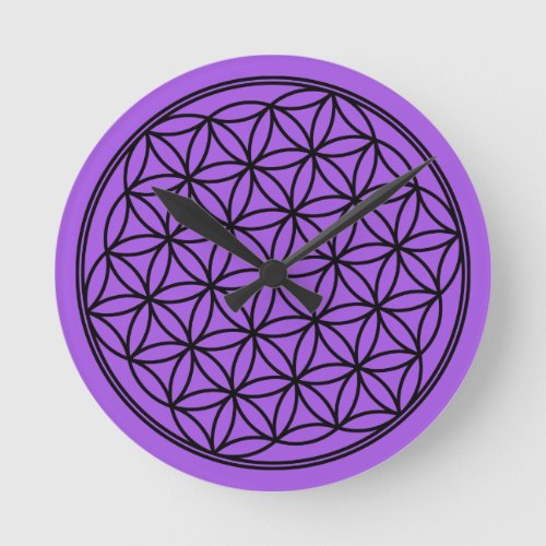 Black Flower of Life Pattern on Any Color Round Clock