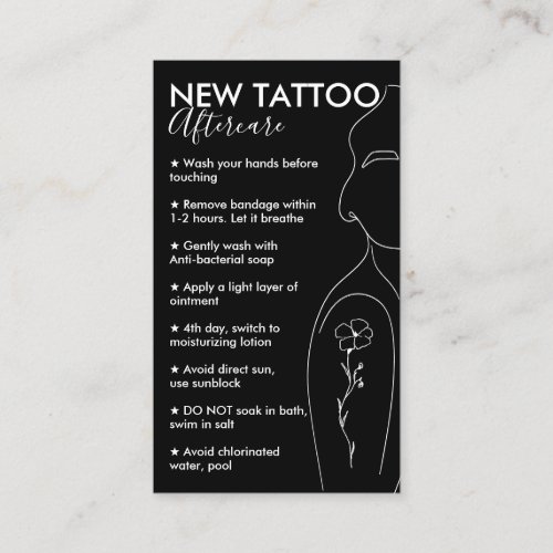 Black Flower on Girl Shoulder New Tattoo Aftercare Business Card
