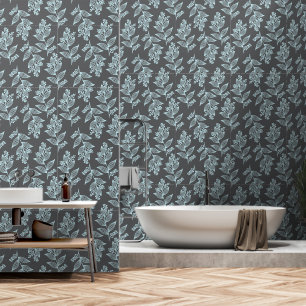 Black Flower Pattern Botanical Dark Floral Grey Wallpaper