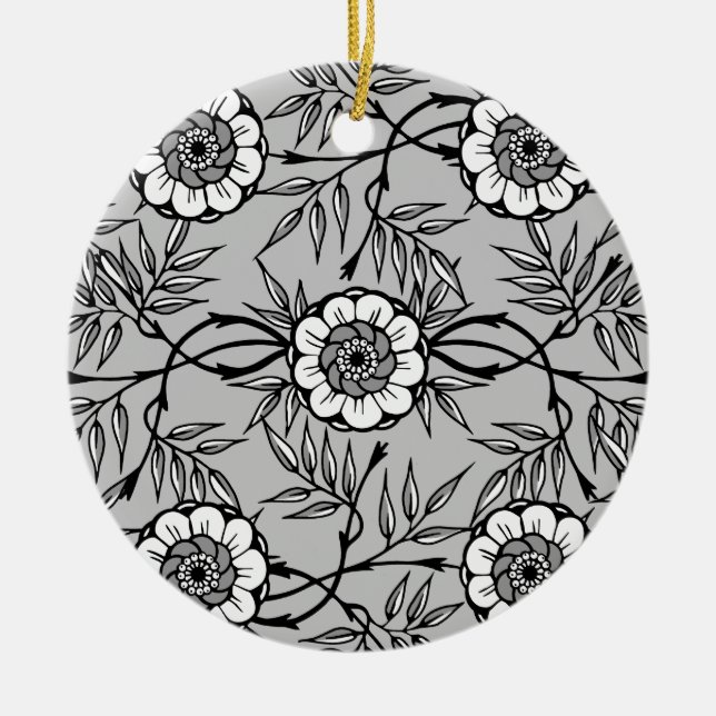 Black Flower Pattern Ceramic Ornament (Front)