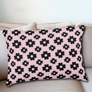 Black Flower Pattern On Pink  Accent Pillow