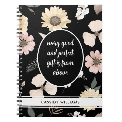 Black flower prayer journal notebook